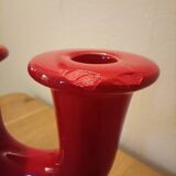 Bougeoir en céramique rouge, Italie années 1970