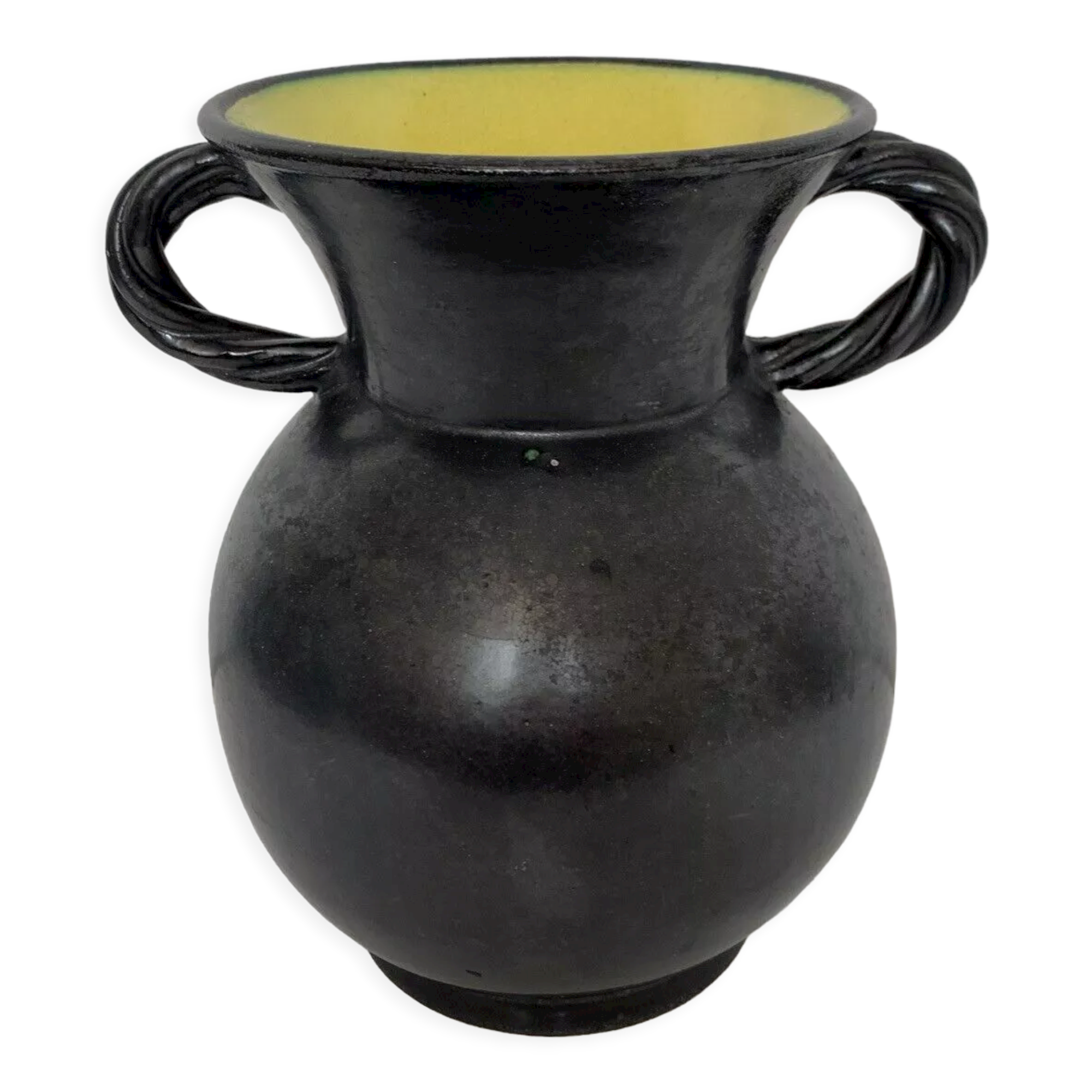 Vase with handles black yellow vintage