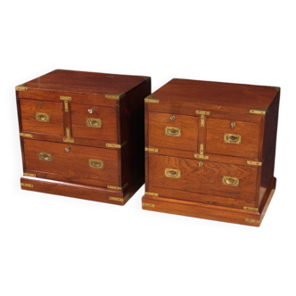 Pair of English naval-style bedside tables from the 20th century