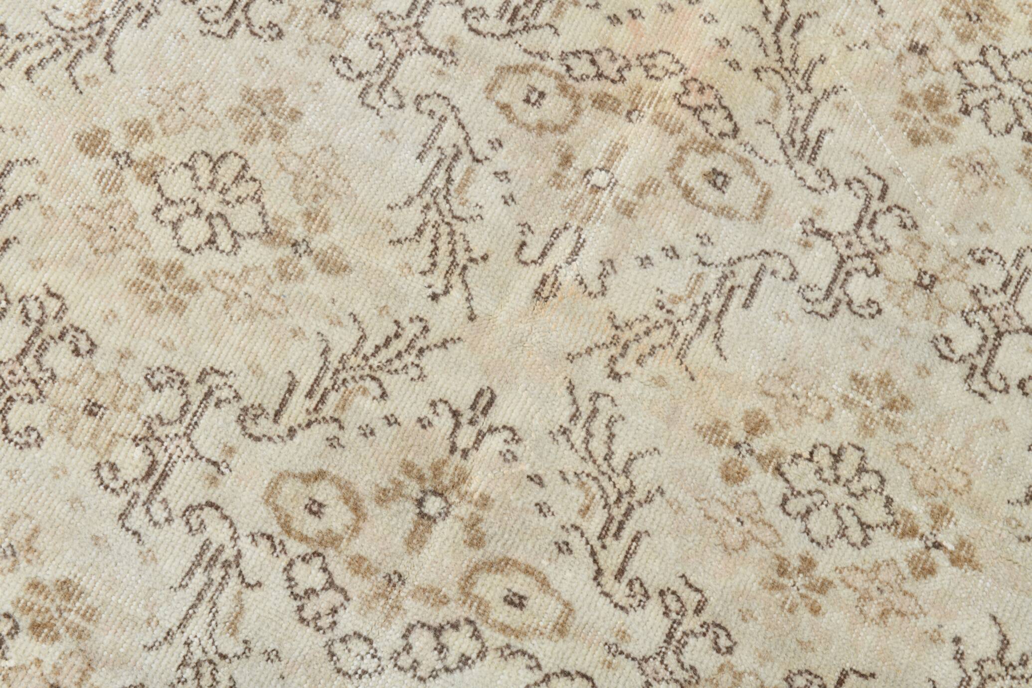 7x10 Floral Cream & Brown Vintage Rug, 212x317Cm