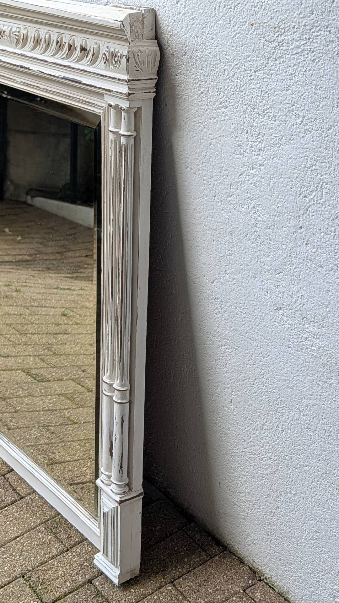 Shabby chic white patinated trumeau mirror – bevelled mirror