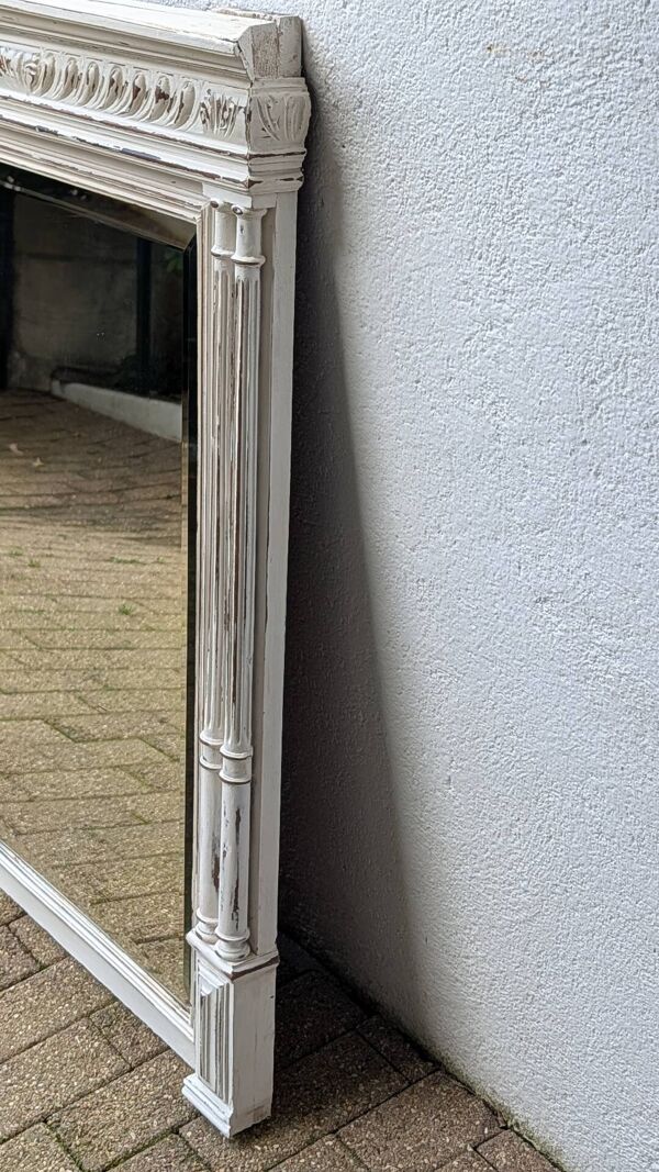 Miroir trumeau shabby chic blanc patiné – miroir biseauté