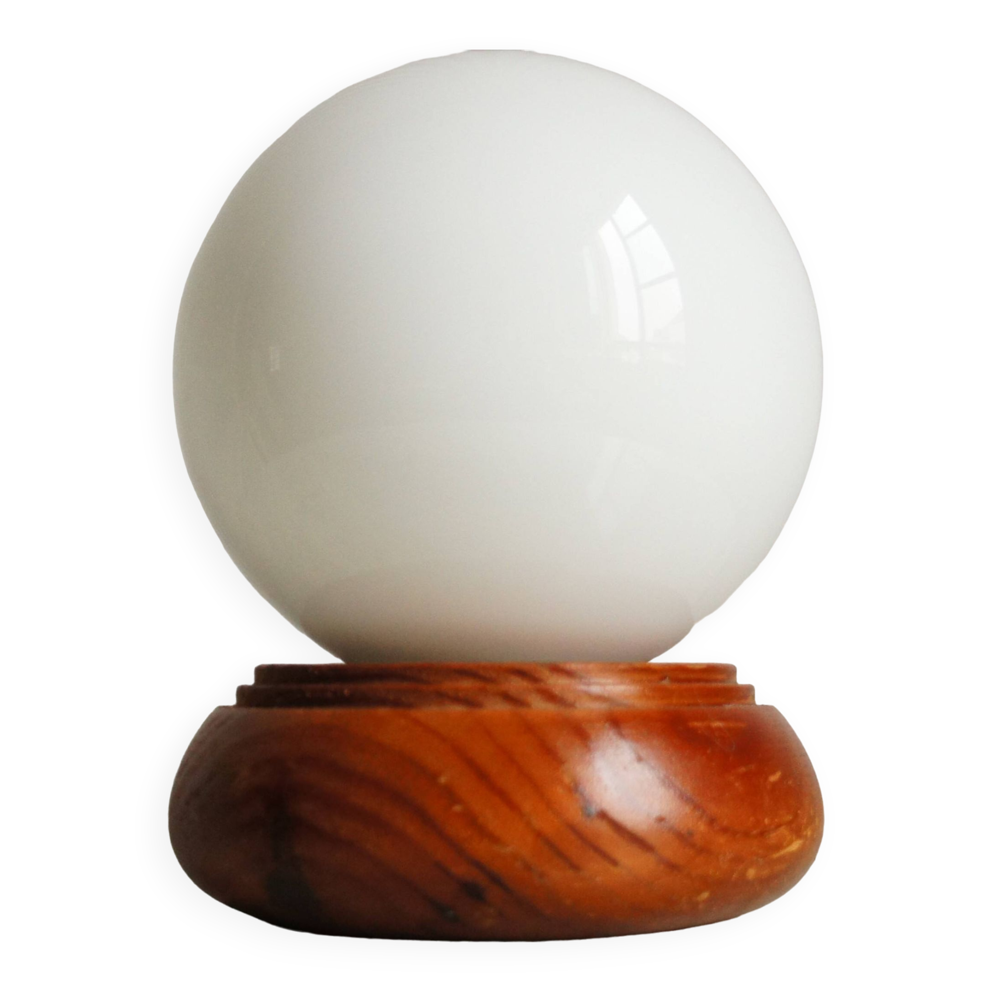 Wooden & opaline “ball” lamp
