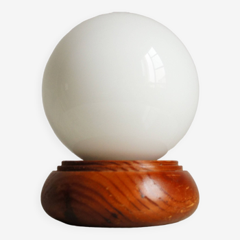 Wooden & opaline “ball” lamp