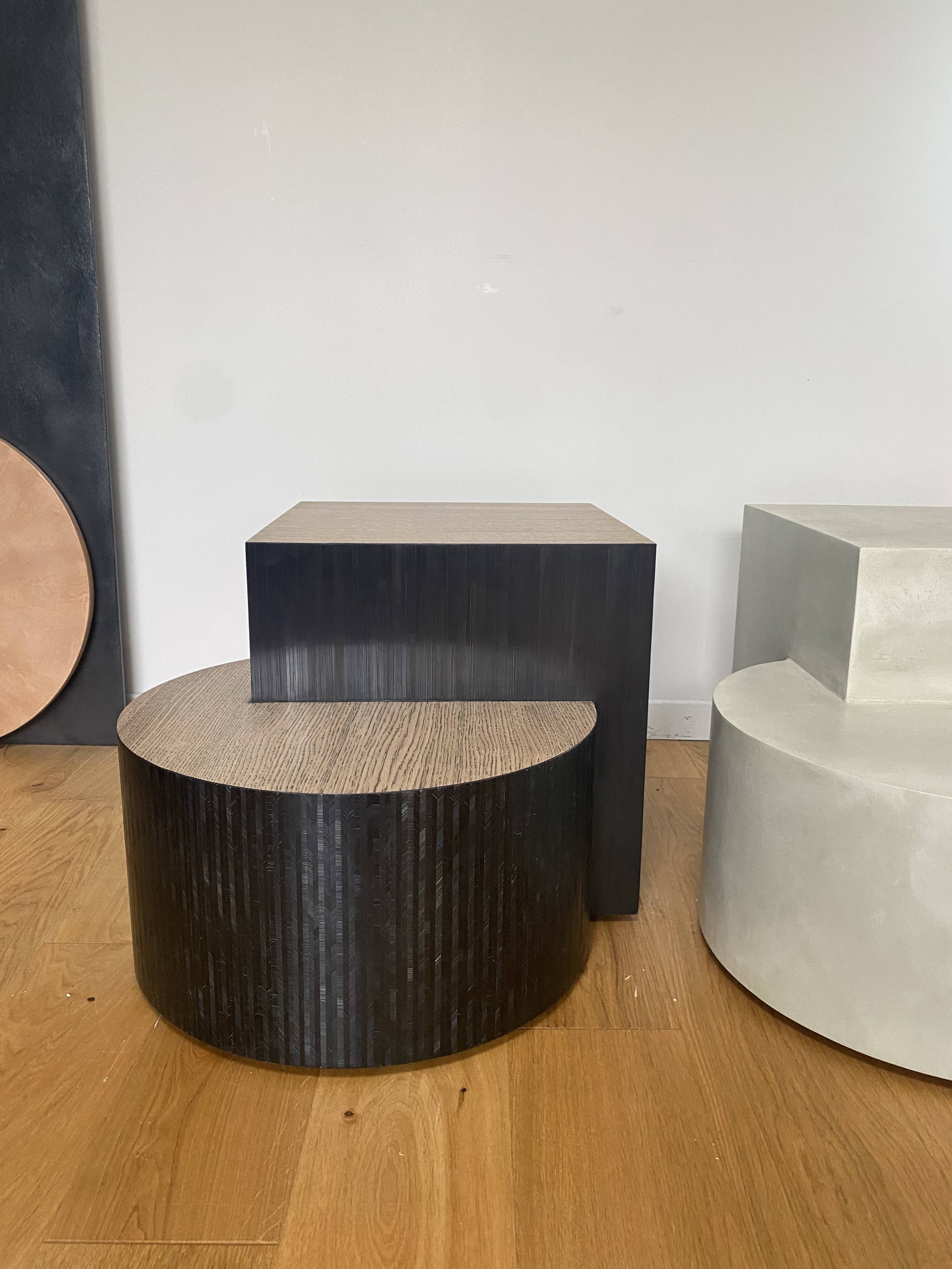 Oak coffee table with black straw.