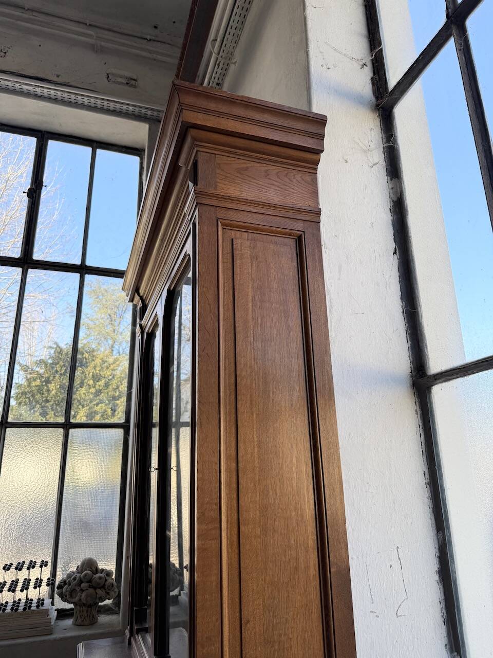 Antique XL Napoleonic oak glass bookcase, 19th century