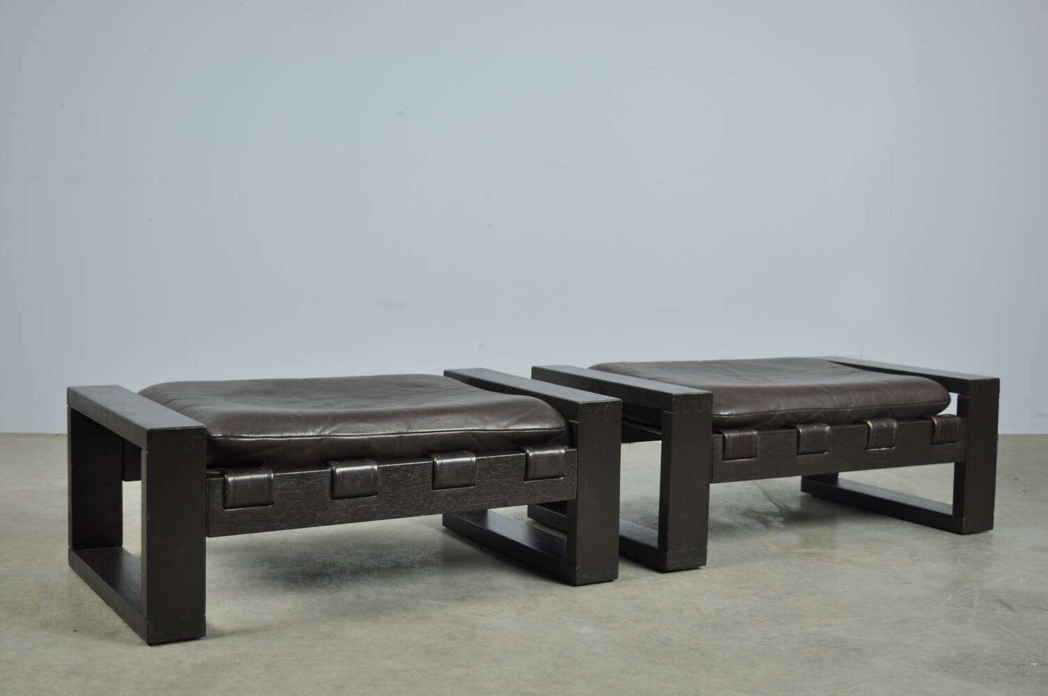 Sonja wasseur / brutalist leather footstools / netherlands 1970s