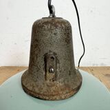 Industrial Petrol Enamel Factory Lamp with Cast Iron Top, 1960s