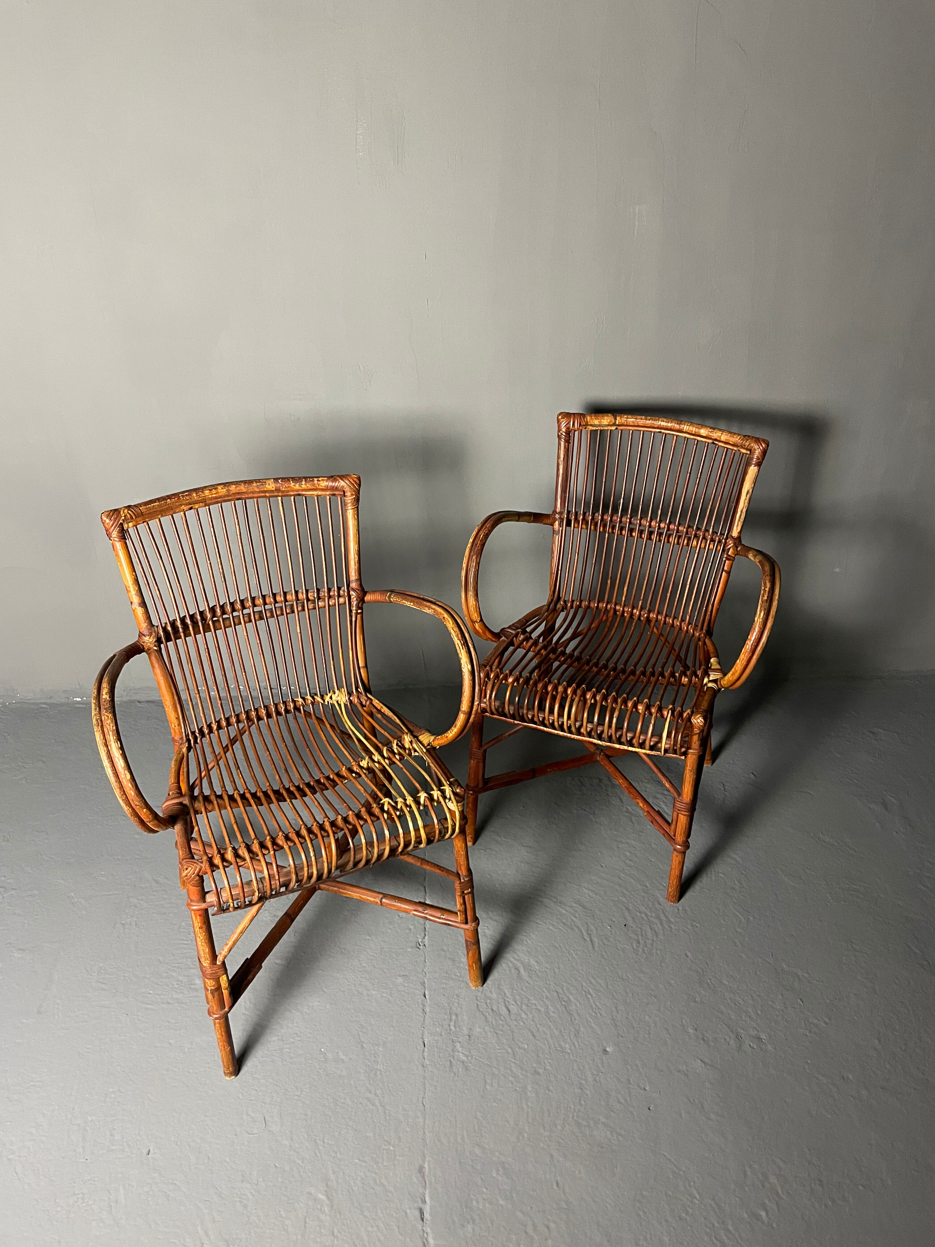 Paire de fauteuils en rotin 1930