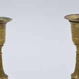Pair of gossip candle holders in bronze and brass gilded period
