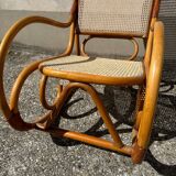 Thonet style rocking chair in bent beech wood and vintage canework
