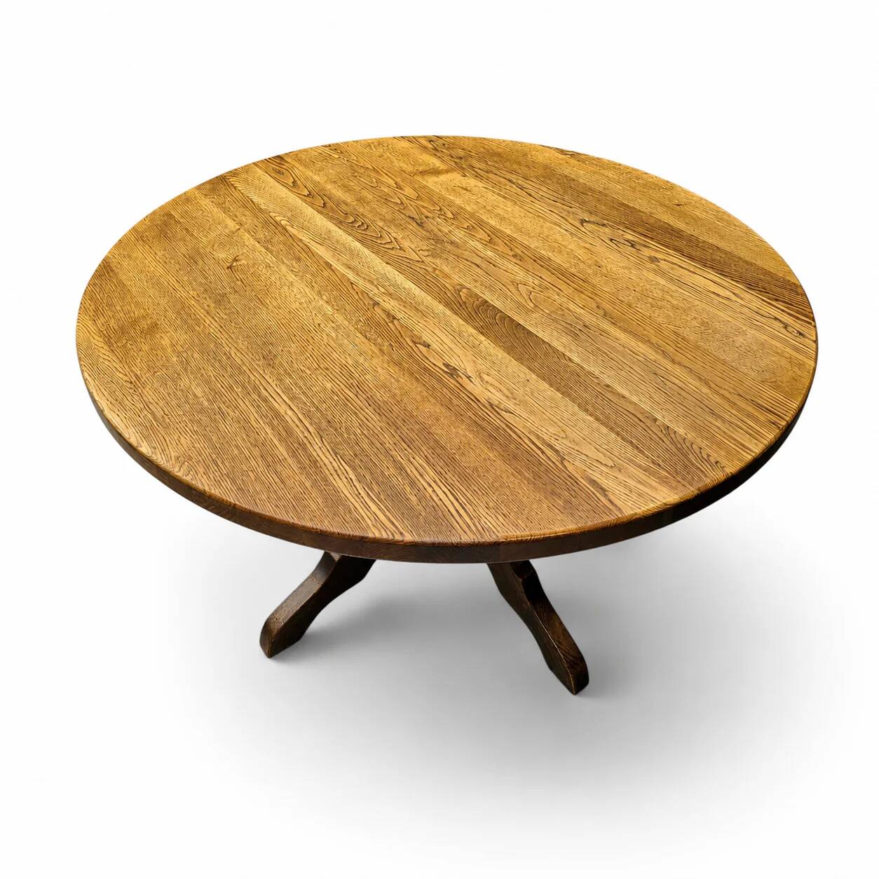 Solid oak dining table, also known as a monastery table, with a sturdy central pedestal, heavy-duty construction