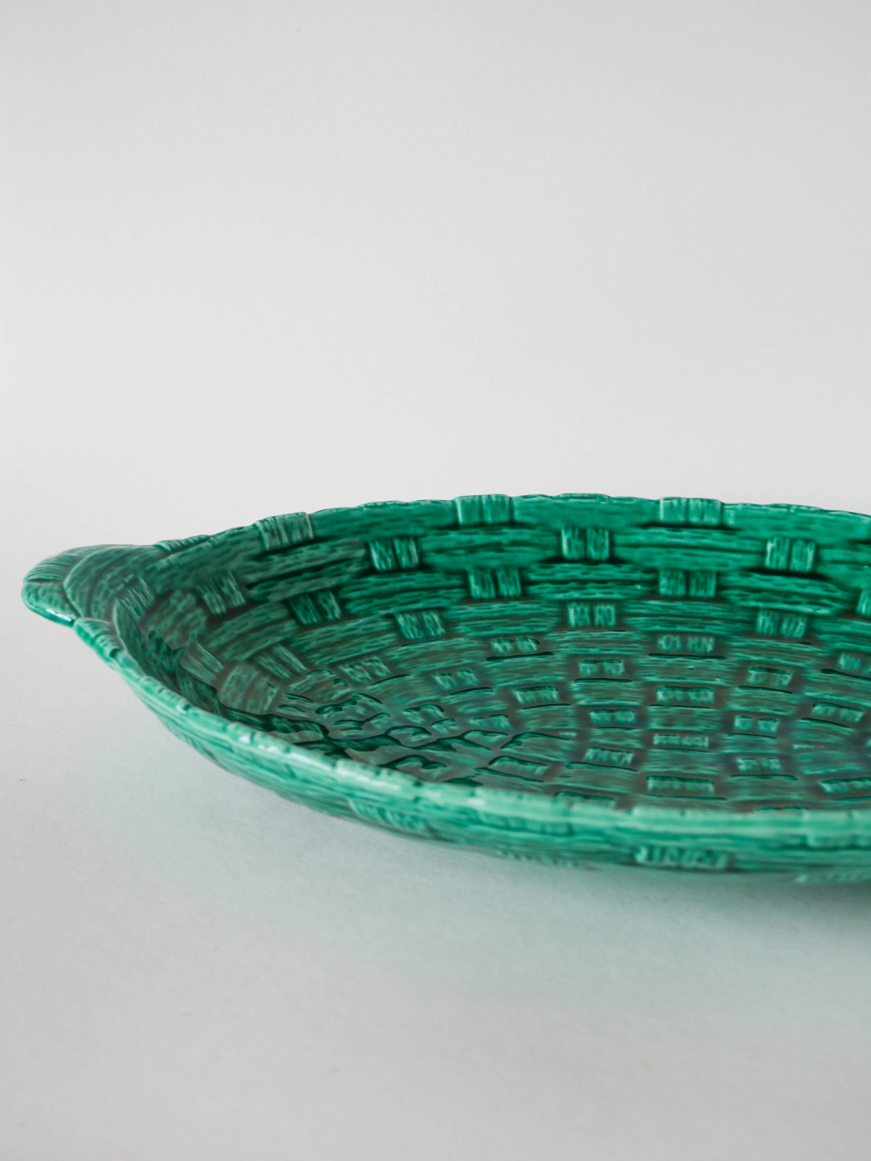 Large slip dish, green woven bamboo model, 1970