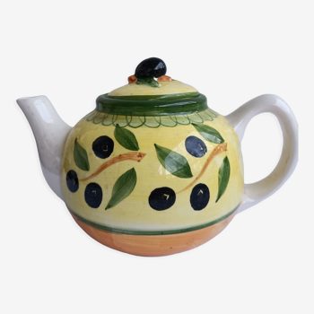 Théière hollandaise jaune vintage décor olives en porcelaine