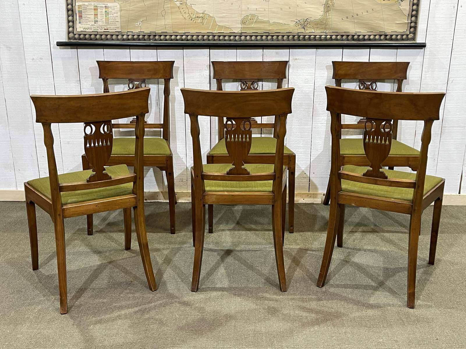 Set of 6 Directoire style cherry wood chairs, 1960s.