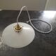 Suspension abat jour ancienne opaline blanche lisse esprit baladeuse Art déco 1930 TBE ø 25 cm