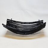 Large Vintage Black Bamboo Fruit Basket
