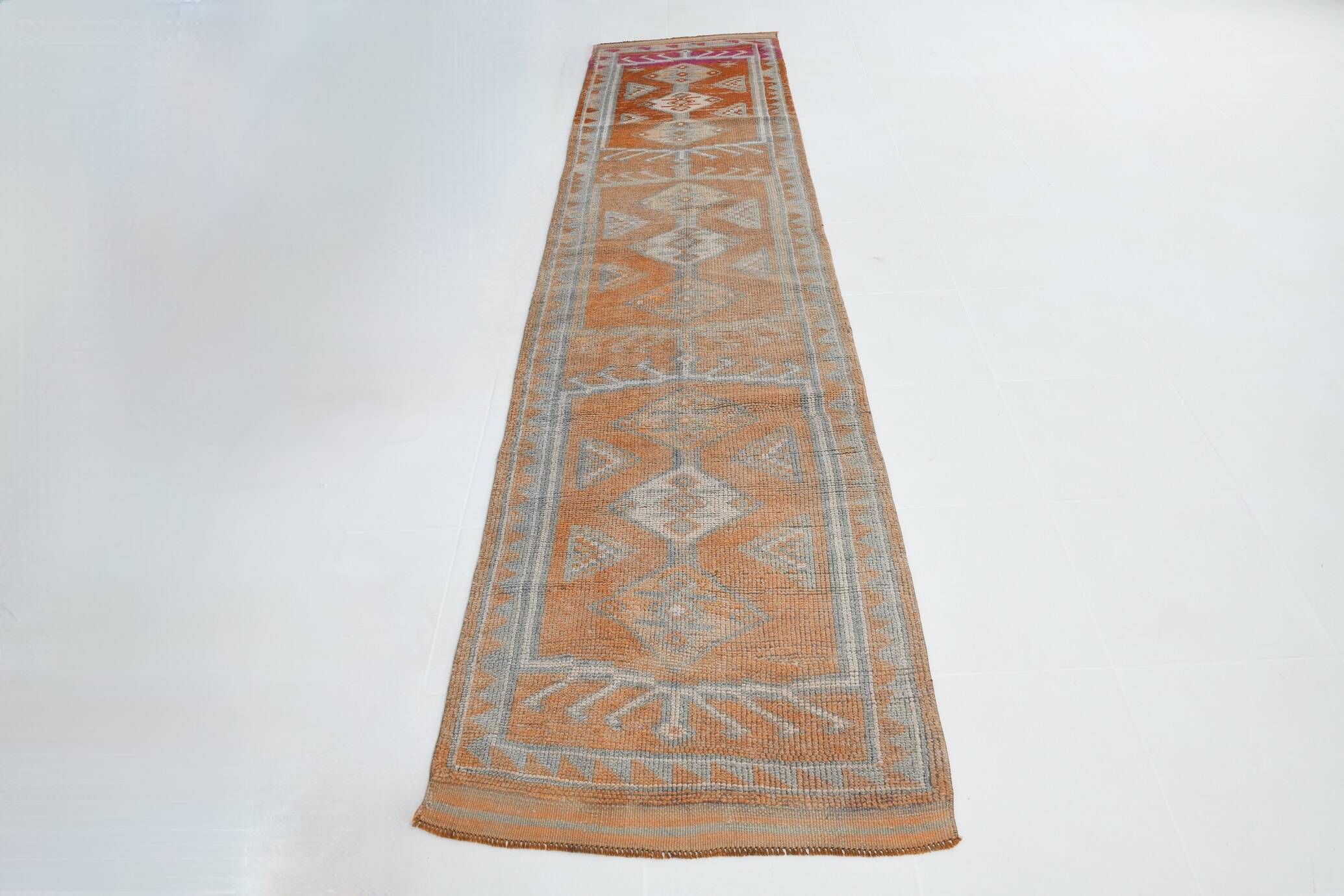 Orange & Green Turkish Runner Rug, 84x368Cm