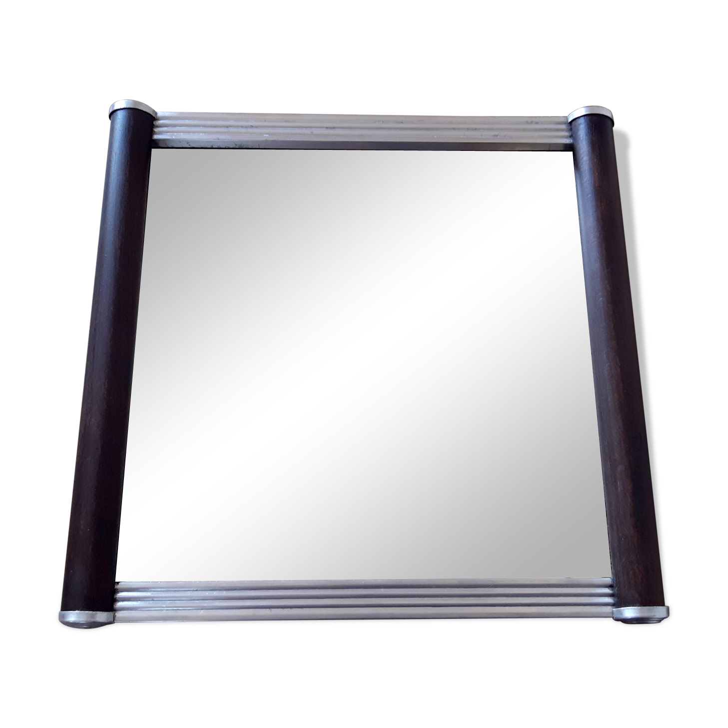 art deco aperitif tray, 50s, rolls, wood, metal, aluminum, mirror, wengé hue,