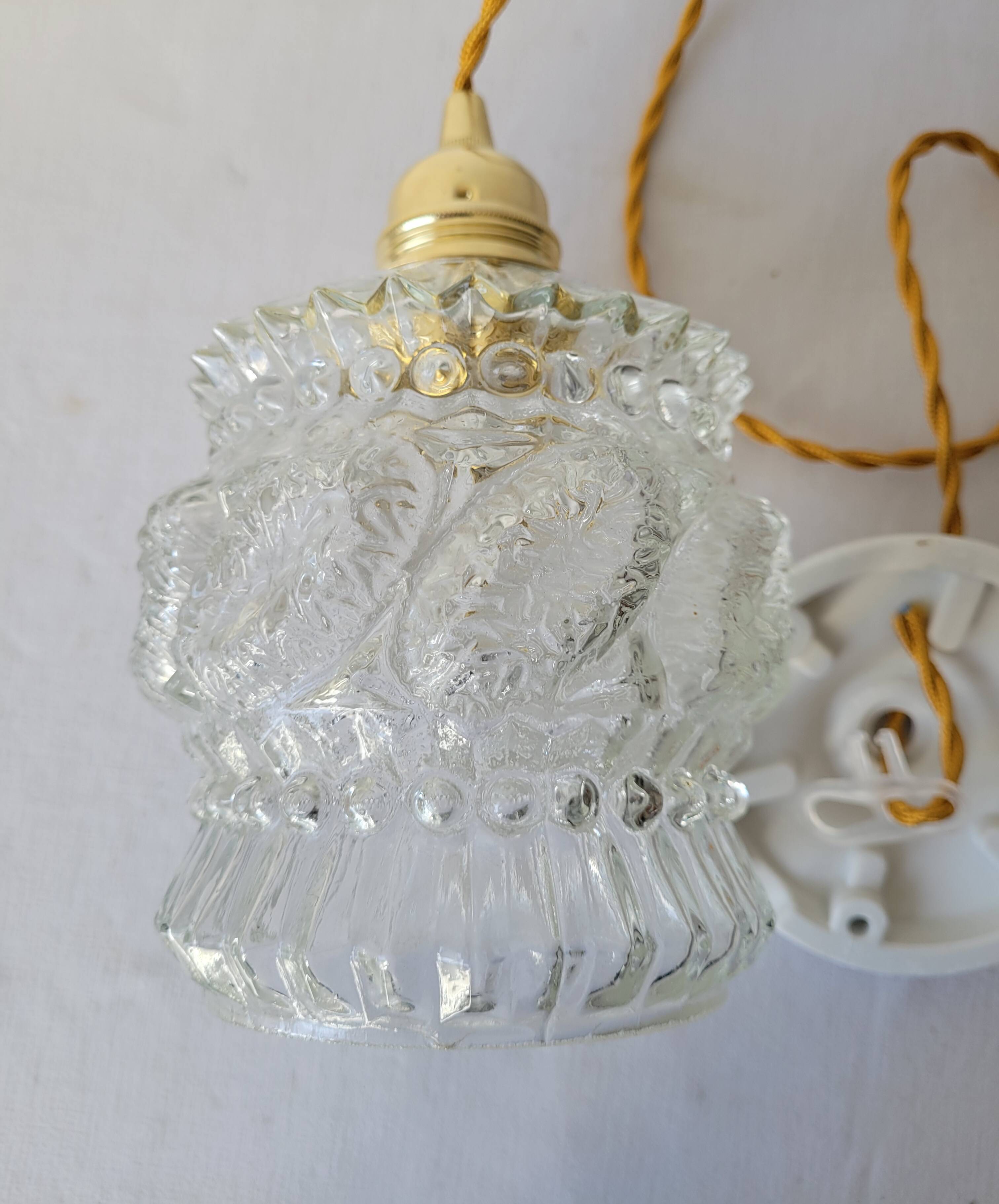 Vintage molded glass pendant light