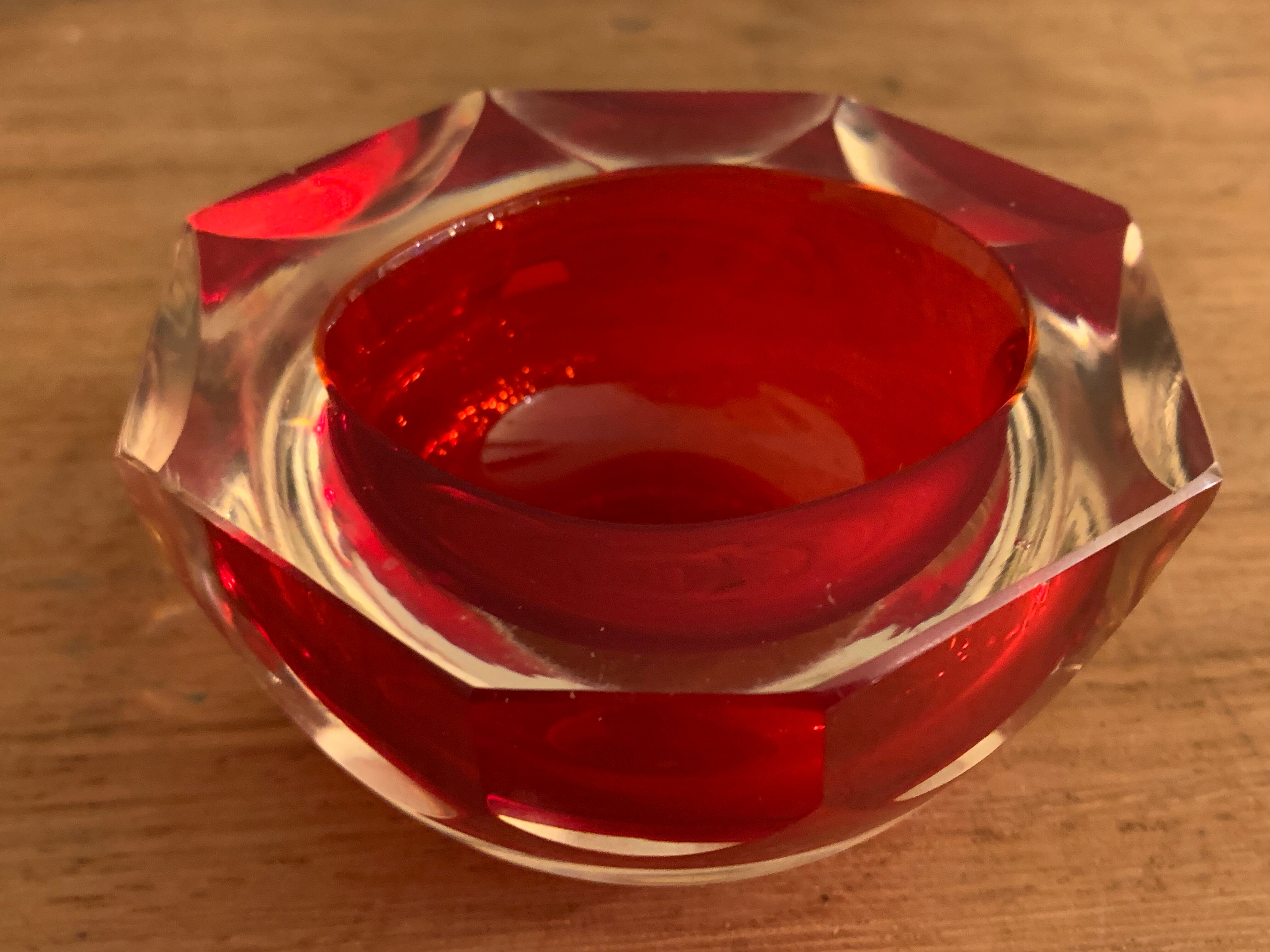 Murano red glass octagonal ashtray 1960