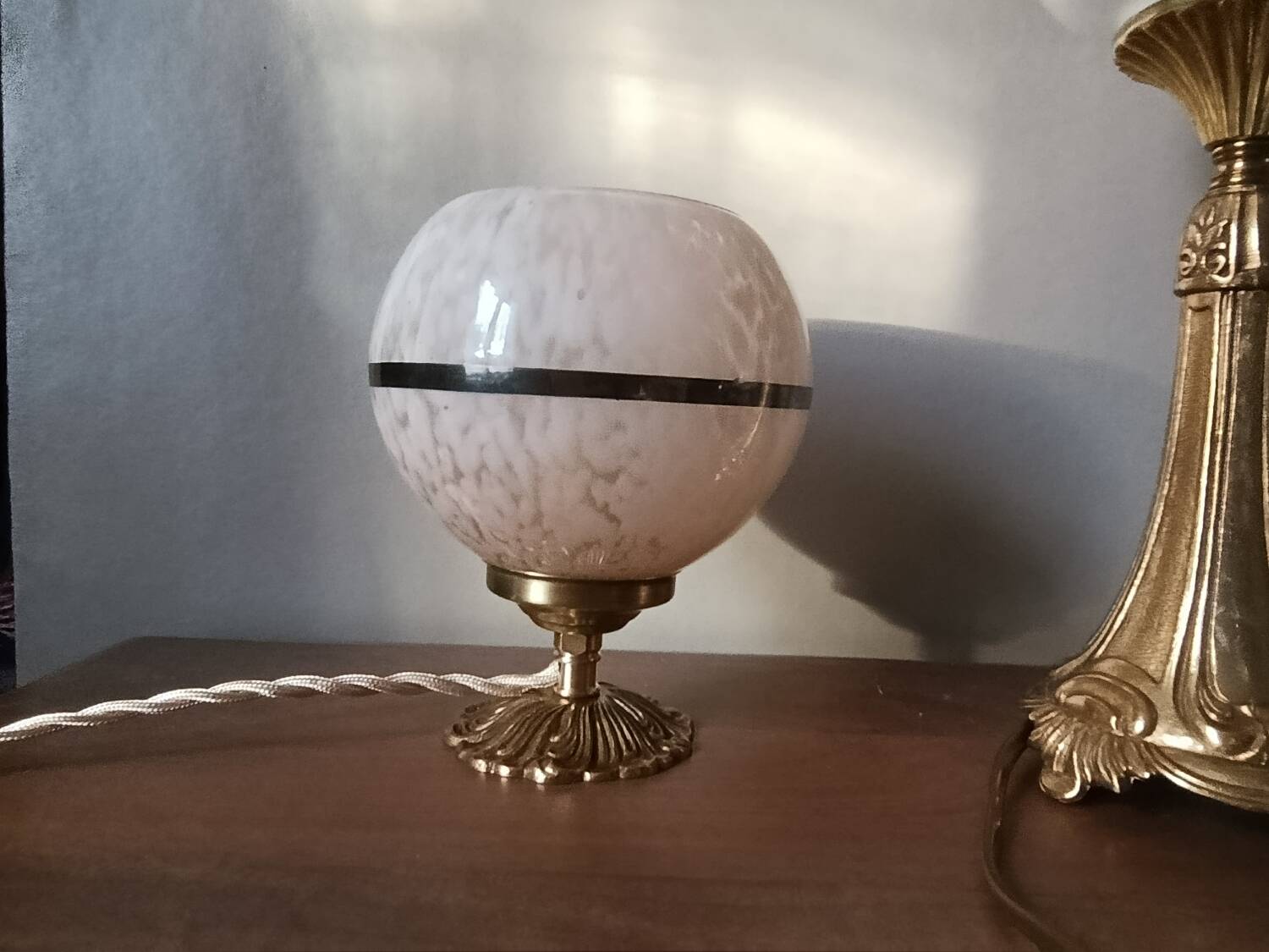 Upcycled pink glass table lamp from Clichy