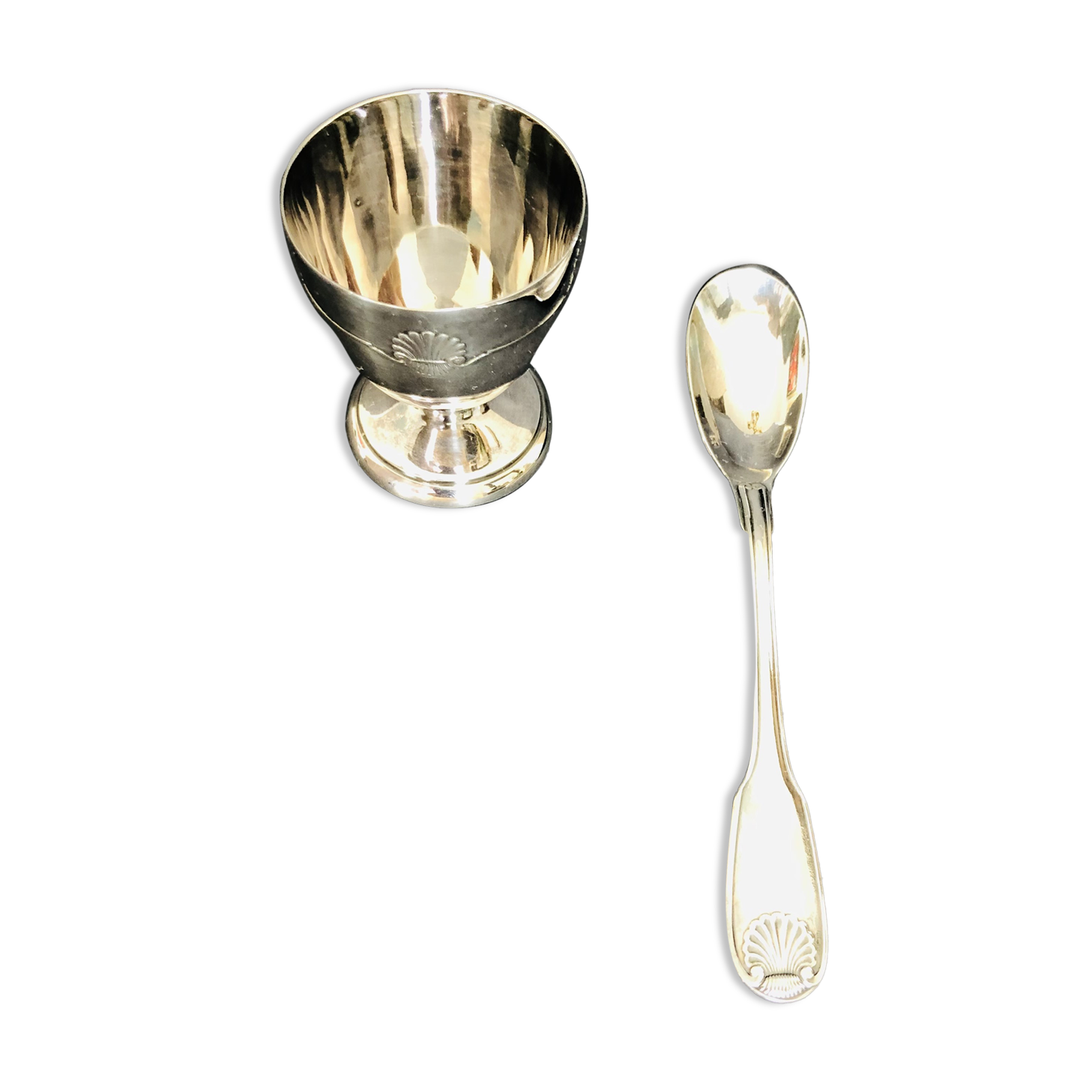Coquetier and its silver metal spoon Christofle