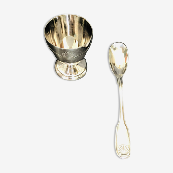 Coquetier and its silver metal spoon Christofle