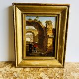 Oil painting on canvas depicting ancient ruins