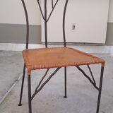 Ensemble de 4 chaises en fer forgé et assises cuir