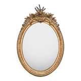 19th C antique French oval gold leaf mirror with crest