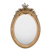 19th C antique French oval gold leaf mirror with crest