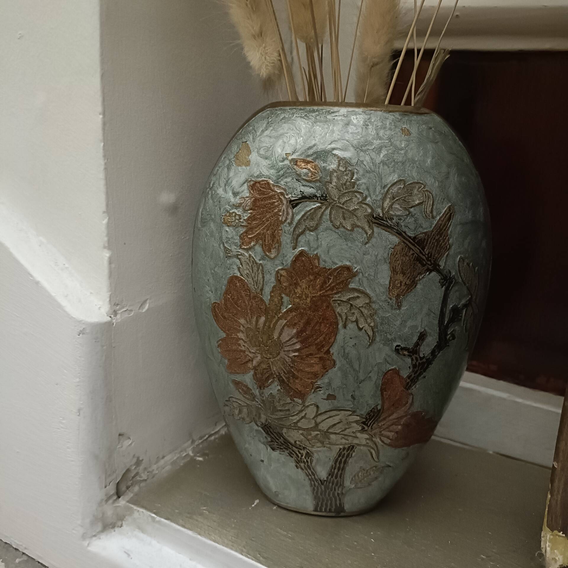 Vase ovale laiton et émail cloisonné