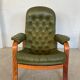 Vintage Swedish mid-century olive green leather lounge chair by Gote Møbler – 1970s