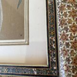 Ornithological painting, marquetry frame