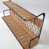 Vintage rattan & steel shelf 1950