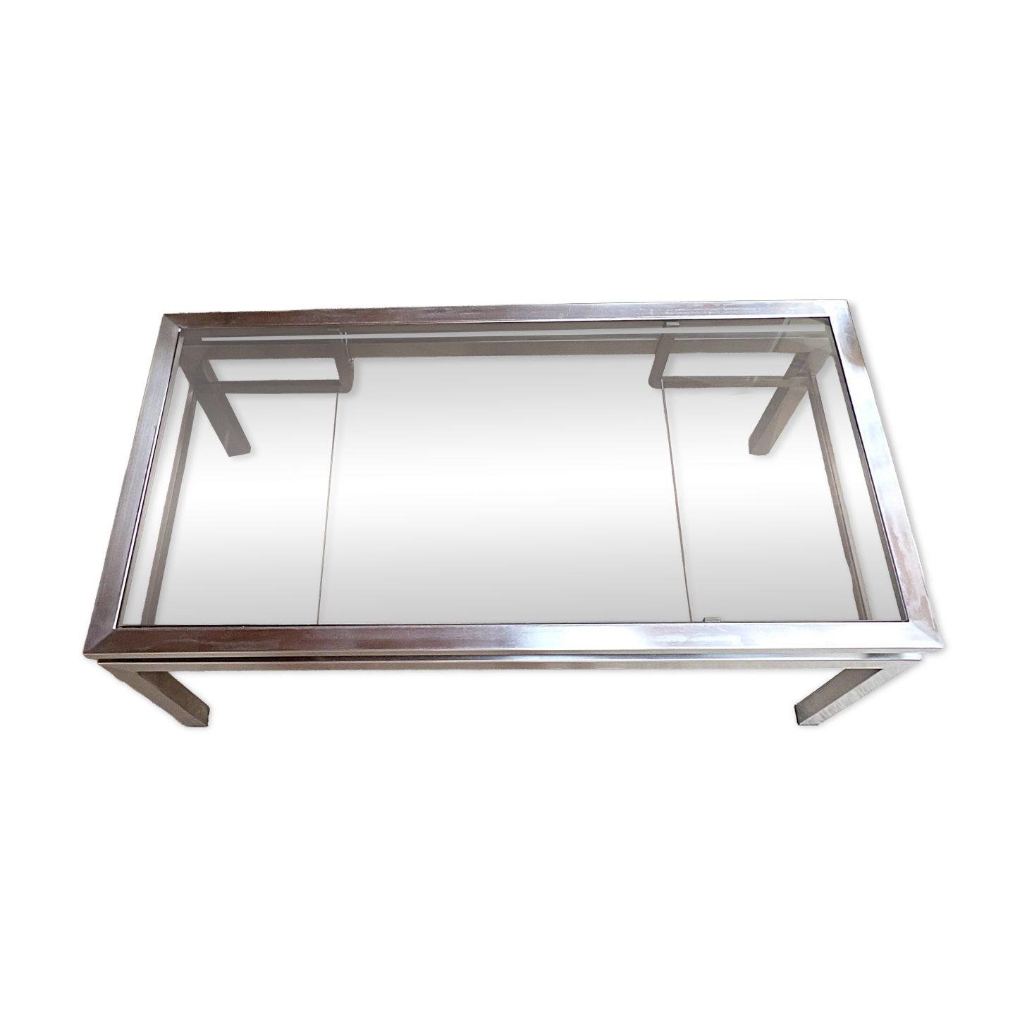 Brushed steel coffee table frame without glass - 1970s