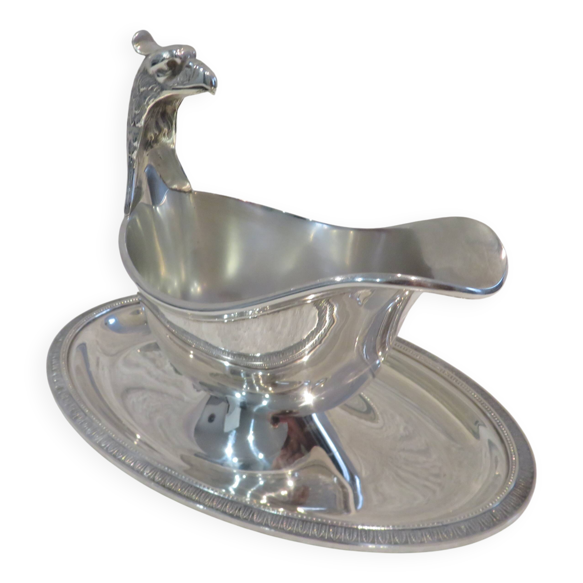 Superb silver-plated sauce boat by Christofle Malmaison, Aigle Empire