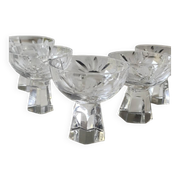 Lot of 5 Small Digestif/Liqueur Glasses. Cut Bohemian crystal. Floral.