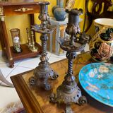 Pair of neo-gothic metal candle holders