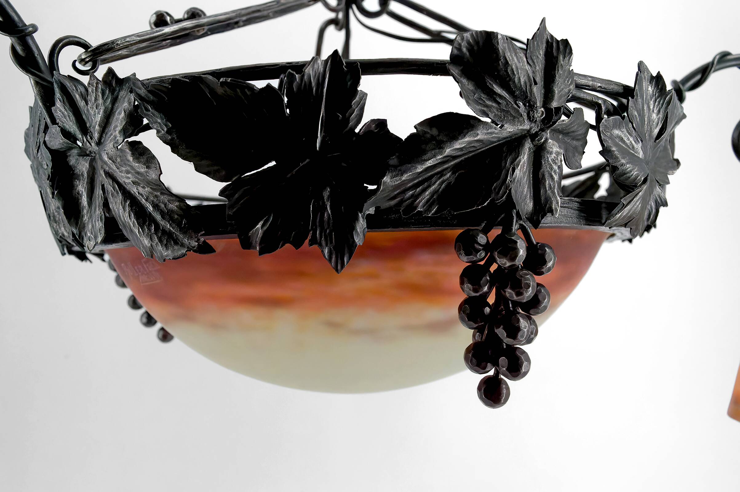 Wrought iron and glass paste chandelier, Art Deco, Muller Freres, Circa 1920