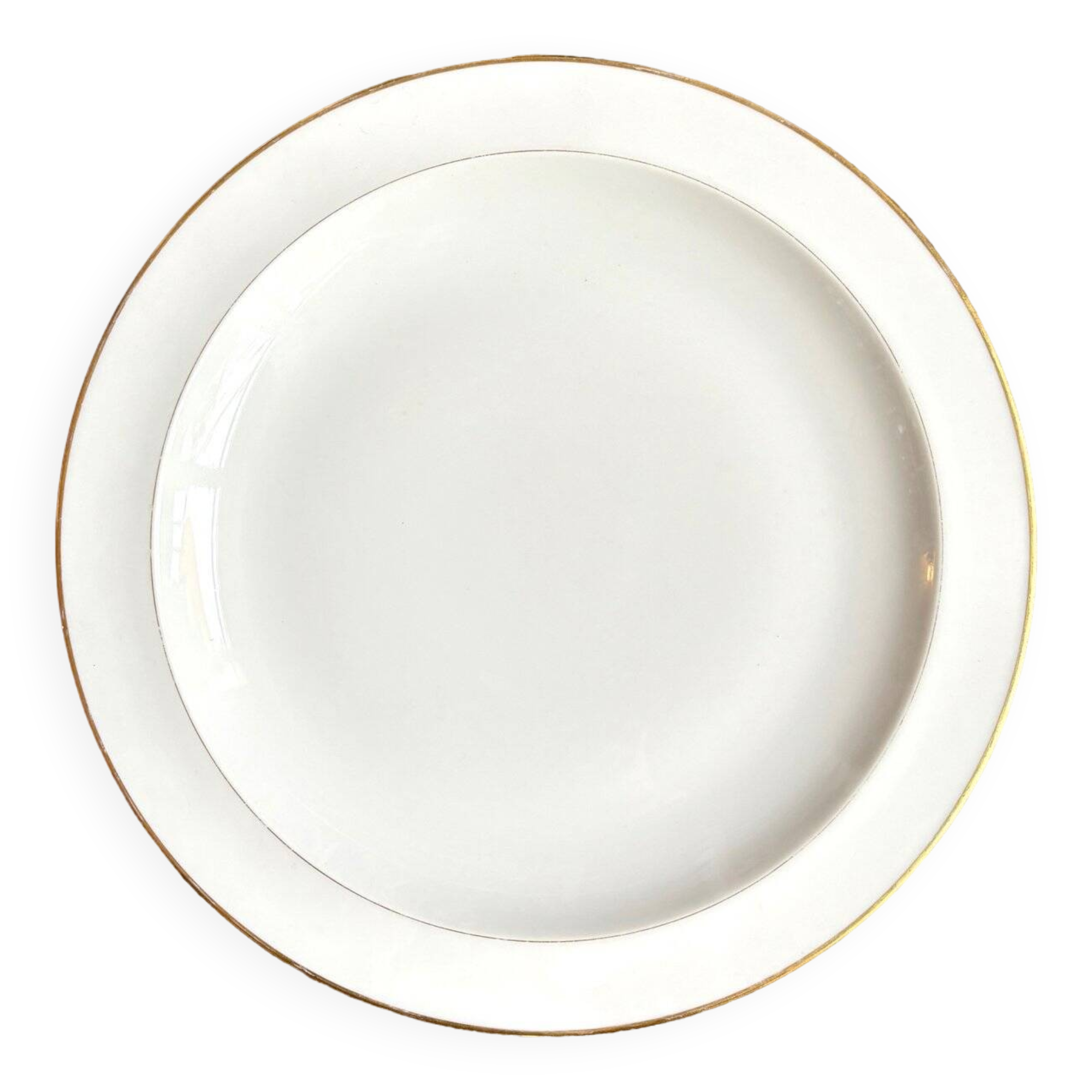 Round dish A. Vignaud in white and gold Limoges porcelain