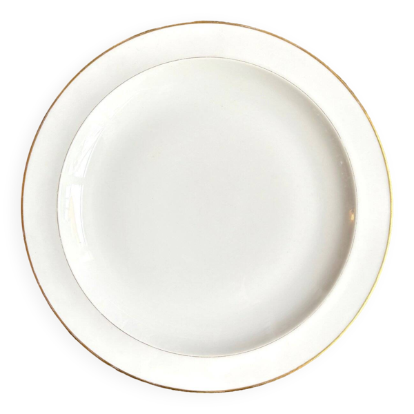 Plat rond A. Vignaud en porcelaine de Limoges blanche et dorée — Beyit