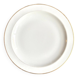 Plat rond A. Vignaud en porcelaine de Limoges blanche et dorée