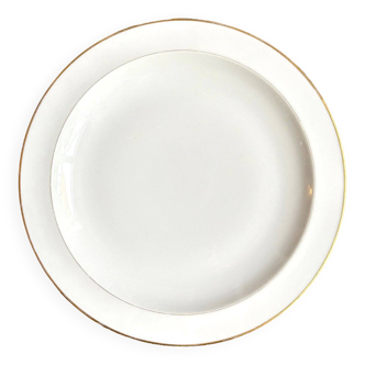 Round dish A. Vignaud in white and gold Limoges porcelain