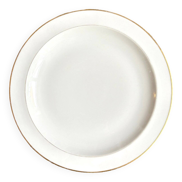 Round dish A. Vignaud in white and gold Limoges porcelain