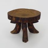 Milking stool carved in one piece, Ariège peasant art, 19th century