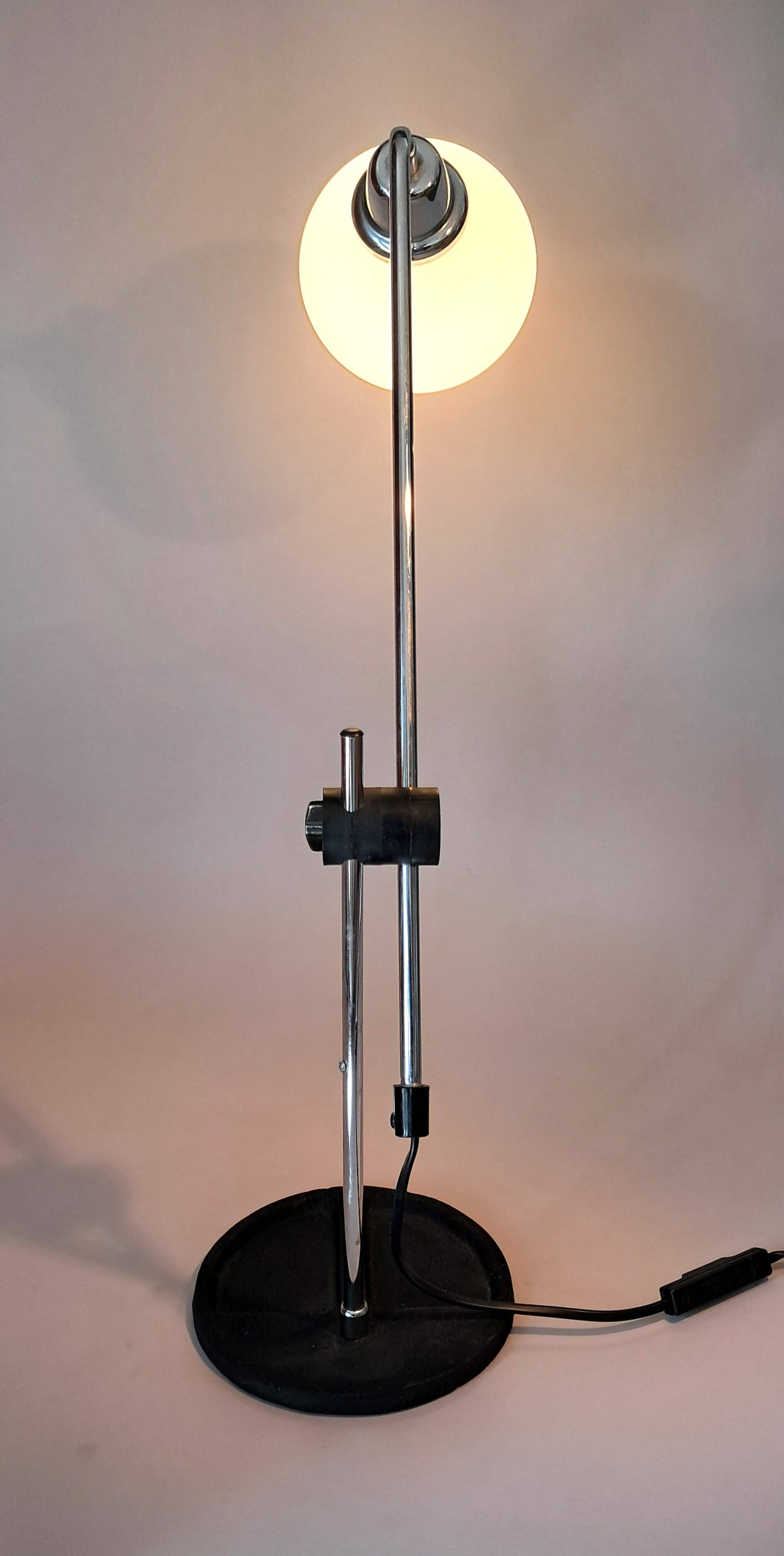 Chrome and white opaline pendulum lamp, 1970.