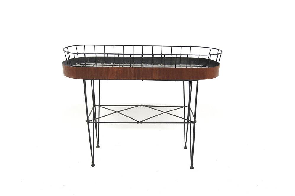 Scandinavian planter in metal and teak, Sweden, 1950