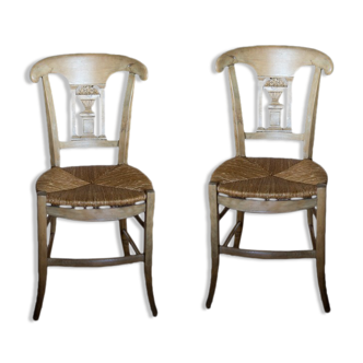 Lot de 2 chaises anciennes chêne et paille